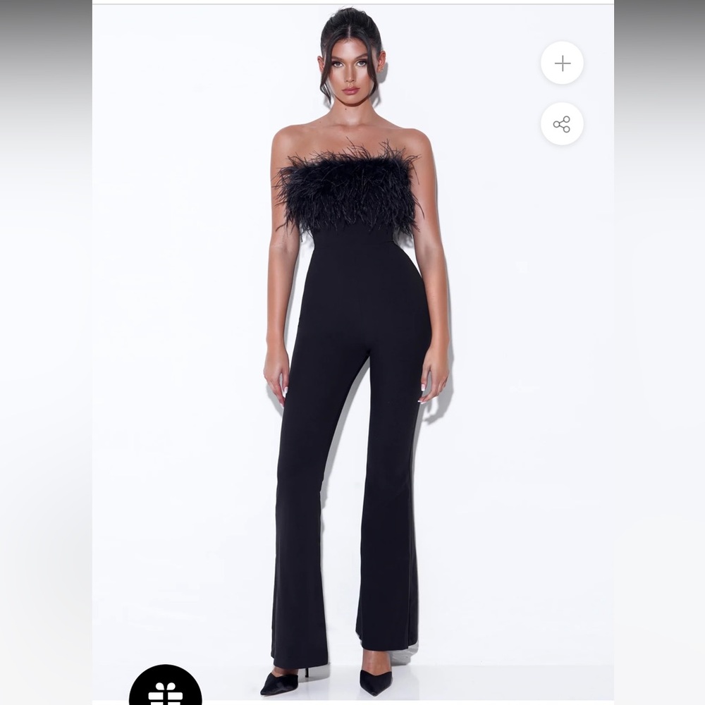 Miss Circle Black Feather Jumpsuit